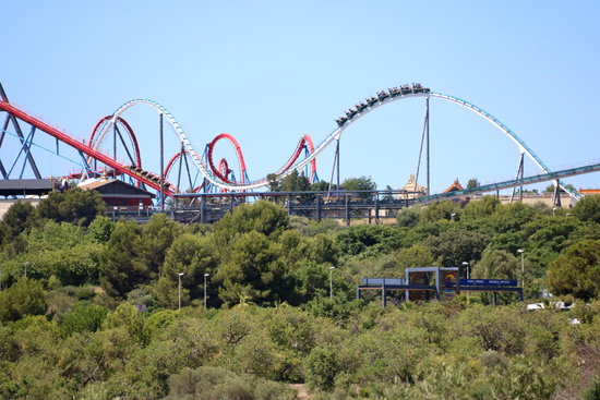 Forest area where Hard Rock hotel-casino complex is set to be built in the southern town of Vila-seca and Salou. Port Aventura's Shambhala and Dragon Khan rides can be seen in the background