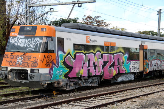 A Rodalies train covered in graffiti (Horitzontal)