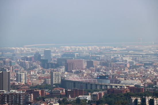 Pollution in Barcelona with FC Barcelona's Camp Nou in view