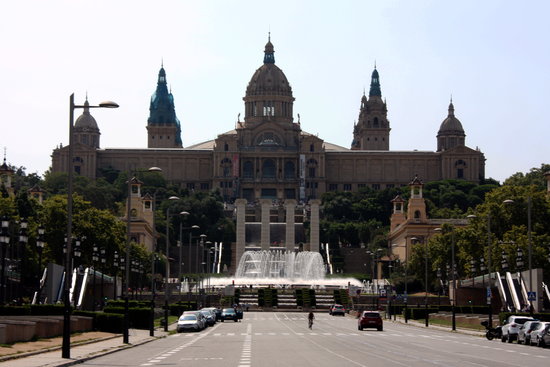 Maria Cristina Avenue in Montjuic, with the Magic Fountain and Catalonia's National Museum of Art at the background