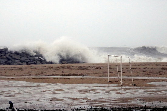 Mataró beach engulfed by waves during Storm Gloria, January 2020