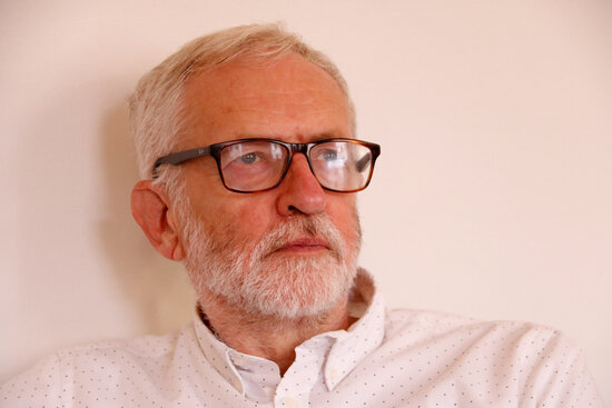 Former British Labour Party leader Jeremy Corbyn photographed ahead of an interview with the Catalan News Agency in 2021