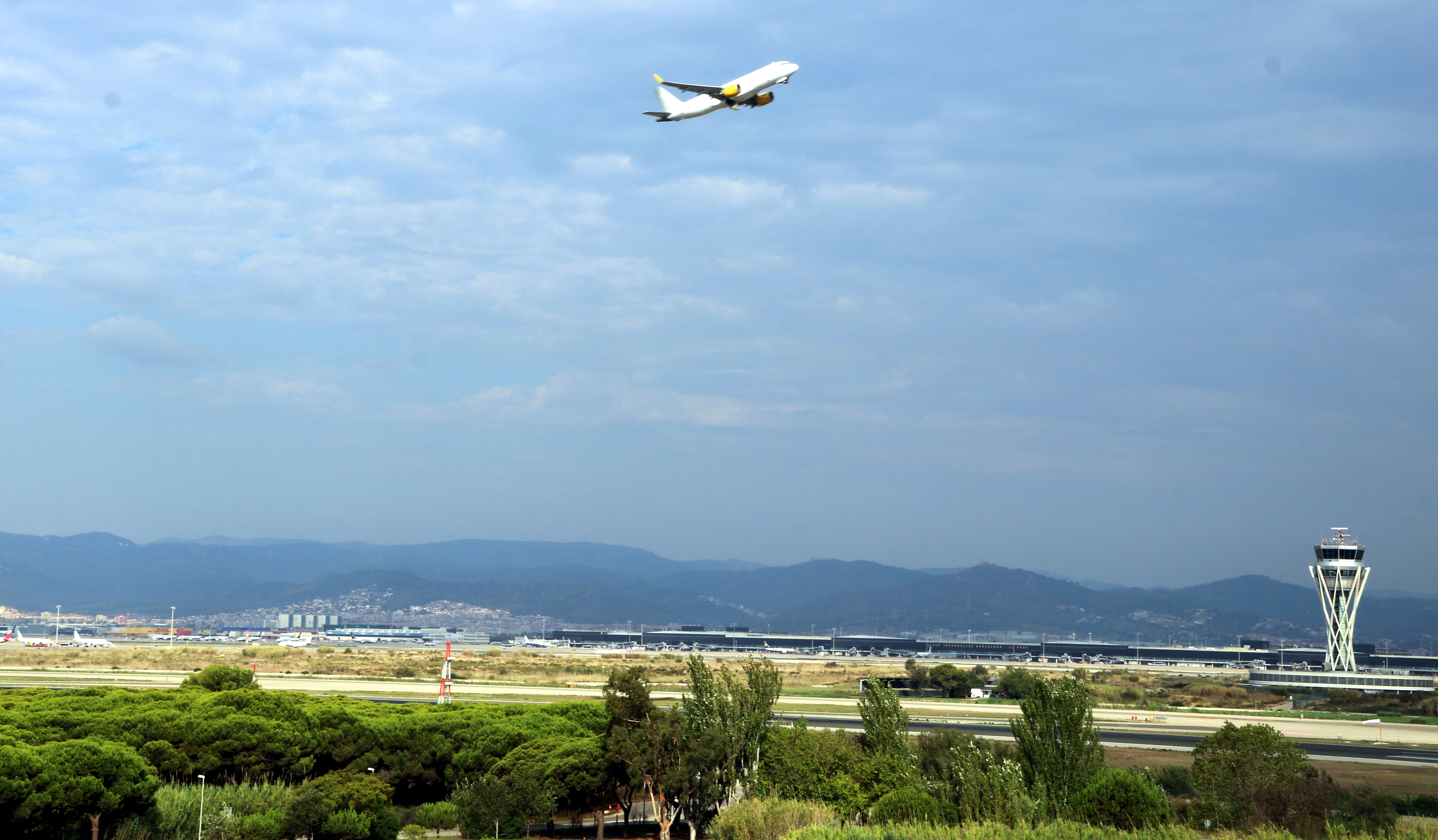 A flight taking off from Barcelona airport.