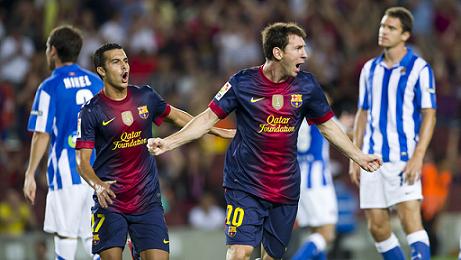 Messi and Pedro at the last League campaign's opening game against Real Sociedad (by FC Barcelona)