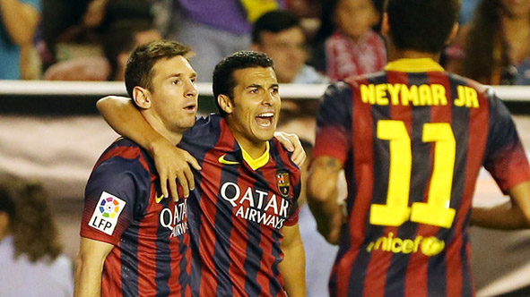 Pedro scored three goals against Rayo Vallecano (by FC Barcelona)