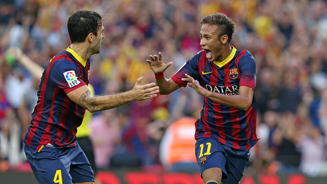 Neymar and Cesc after the opener (by FC Barcelona)