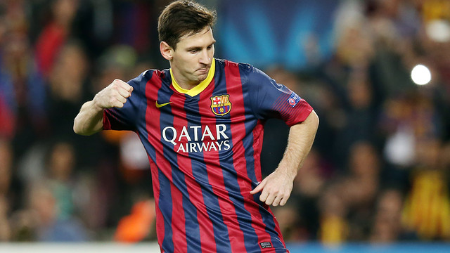 Leo Messi scored two goals against AC Milan (by FC Barcelona)