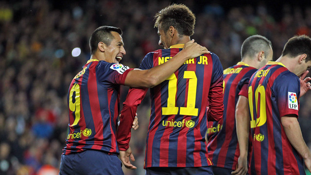 Neymar and Alexis at the last Spanish League game against Espanyol (by FC Barcelona)
