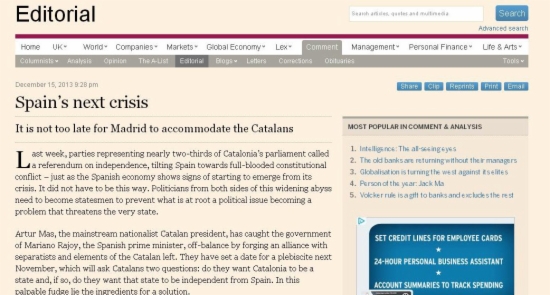 A caption from the FT's editorial on Catalonia's self-determination vote and Spain's need to negotiate (by Financial Times)