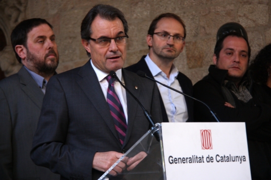 The leaders of the 4 parliamentary groups while announcing the agreement on the self-determination vote's question and date (by G. Sánchez)