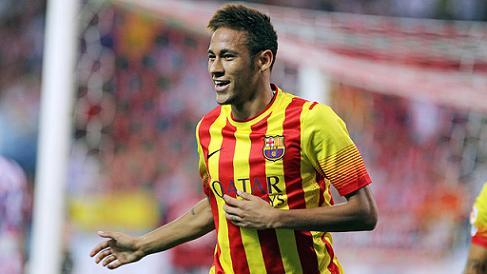 Neymar celebrating a goal while wearing Barça's second shirt (by FC Barcelona)