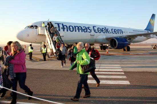 One of Thomas Cook's planes arriving at Lleida-Alguaire Airport (by X. Lozano)