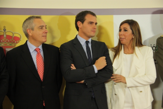 The leader of the PSC, Pere Navarro, the leader of C's Albert Rivera and the leader of the PPC, Alícia Sánchez-Camacho (by Rafa Garrido, ACN)