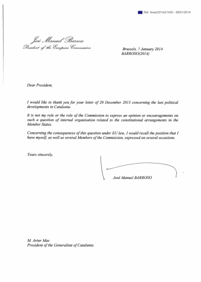 Barroso's letter to Mas (by ACN)