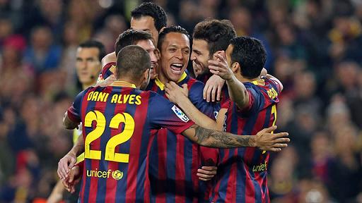 Barça players celebrating one of their goals against Rayo Vallecano (by FC Barcelona)