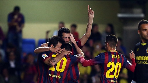 Barça players celebrating Messi's goal against Villarreal (by FC Barcelona)