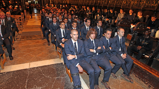 Barça players at Tito Vilanova's memorial service at the Cathedral of Barcelona (by FC Barcelona)