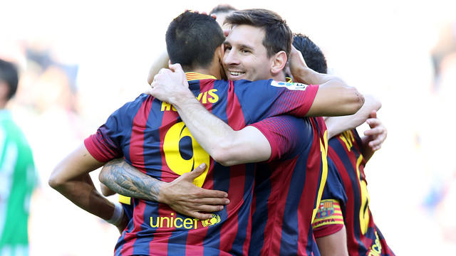 Barça players celebrating one of the three goals against Betis (by FC Barcelona)