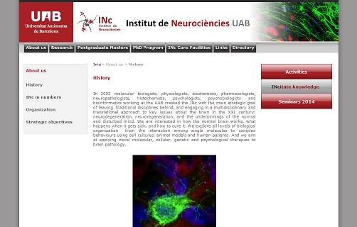 The web site of the UAB's Neuroscience Institute (by Institut de Neurociències de l'UAB)
