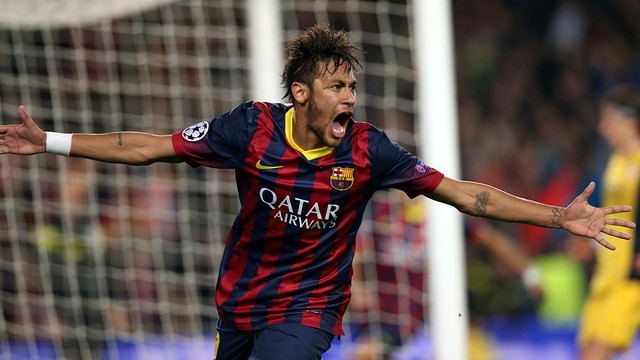 Neymar celebrating his goal against Atlético de Madrid (by FC Barcelona)