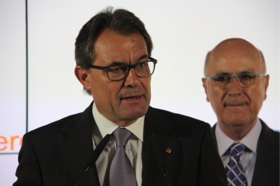 The Catalan President, Artur Mas (left) and Josep Antoni Duran i Lleida (right), on Monday (by P. Mateos)