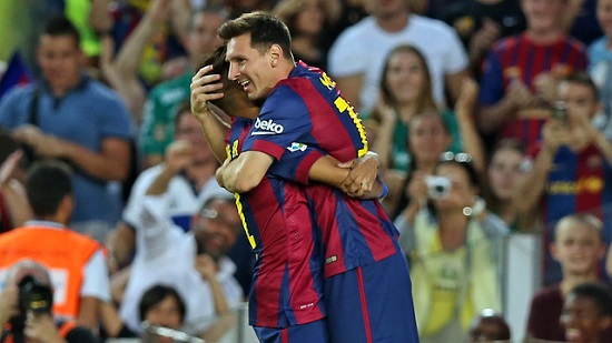 Messi and Neymar celebrate one of Barça's six goals against Mexican side Club León (by FC Barcelona)