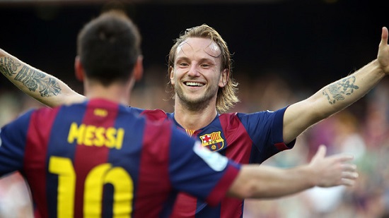 Ivan Rakitic and Leo Messi celebrate one of Barça's 6 goals against Granada (by FC Barcelona)