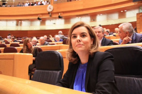 The Spanish Deputy Prime Minister, Soraya Sáenz de Santamaría, on Tuesday at the Senate (by R. Pi de Cabanyes)