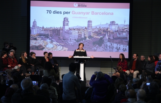 Ada Colau presenting Barcelona en Comú's full list a few days ago (by J. Pérez)
