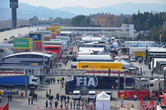 The trucks of the Formula 1 teams at the Circuit de Catalunya (by E. Jorge)