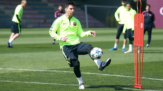 Leo Messi training on Tuesday, the day before the Manchester City match (by FC Barcelona)
