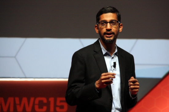 Sundar Pichai, Google's Vice President, at Barcelona's Mobile World Congress (by J. R. Torné)