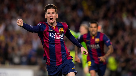 Leo Messi celebrates one of his two goals against Bayern Munich at the Champions League's semi-finals (by FC Barcelona)