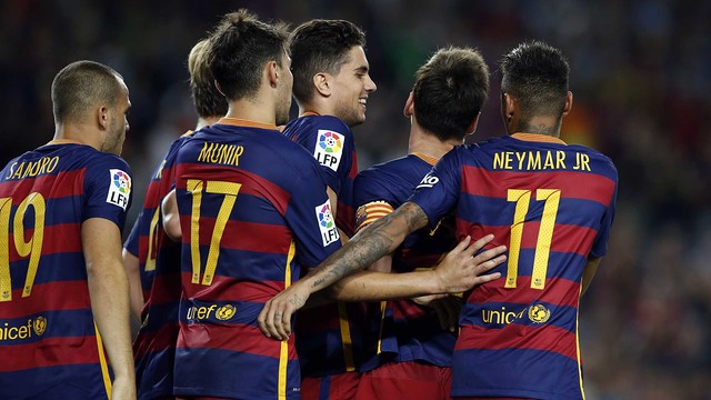 Bartra, Neymar and Messi all scored against Levante at Camp Nou on Sunday night (by FCB)