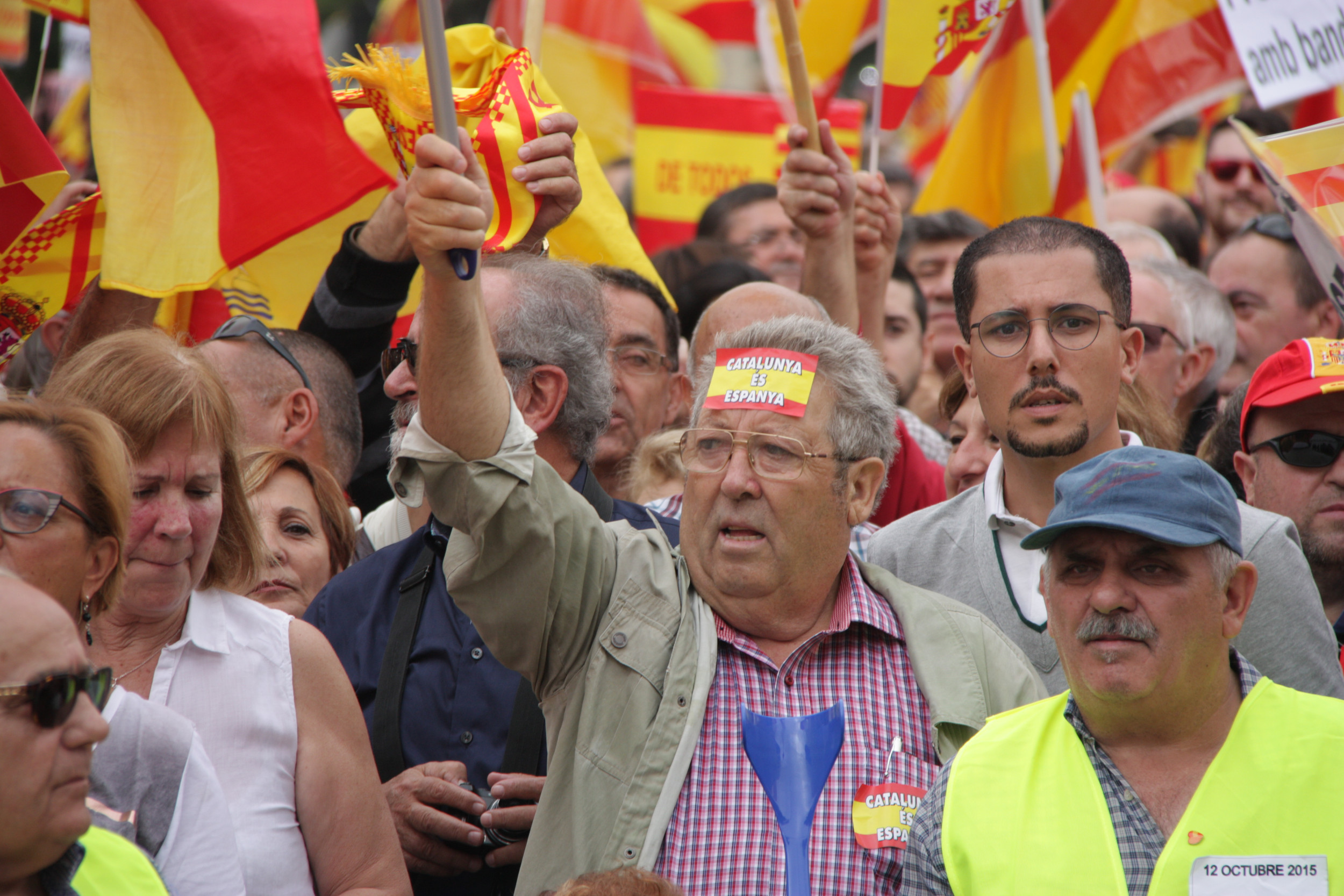 Demonstrators in Barcelona this morning, celebrating Spain's National Day