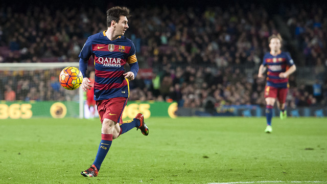 Leo Messi in action against Celta at the Camp Nou last weekend (by FCB)