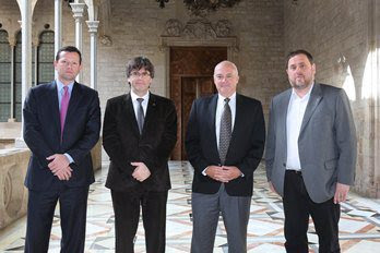 Catalan President, Carles Puigdemont and the Catalan government’s vice president, Oriol Junqueras received this Wednesday the visit of Hard Rock’s president Hamish Dodds and the company’s vice president, Nelson Parker (by ACN)