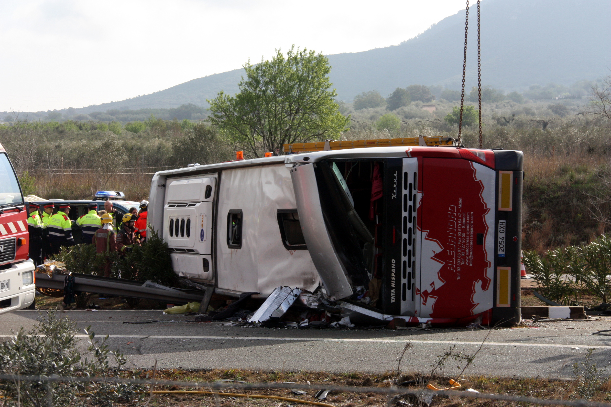 The coach overturned after hitting a car travelling in the opposite direction (by ACN)