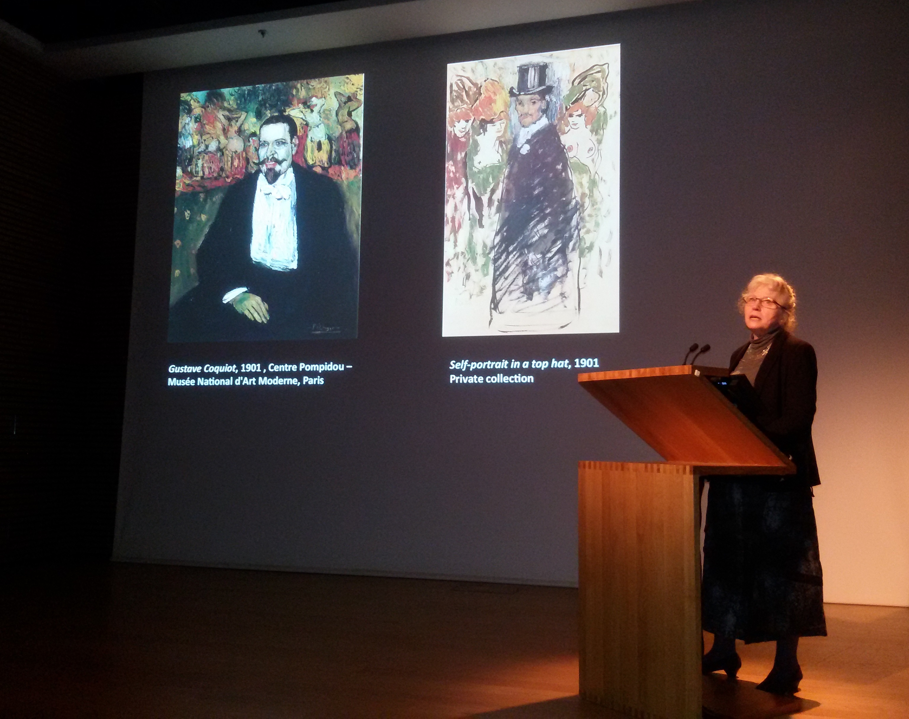 'Picasso's Portrait's' exhibition curator Elizabeth Cowling speaks at the presentation of the exposition on the 11th of April, 2016, at the National Portrait Gallery in London (by ACN)