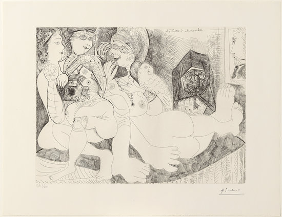 One of the Picasso engravings, dedicated to Degas (by Picasso Museum)