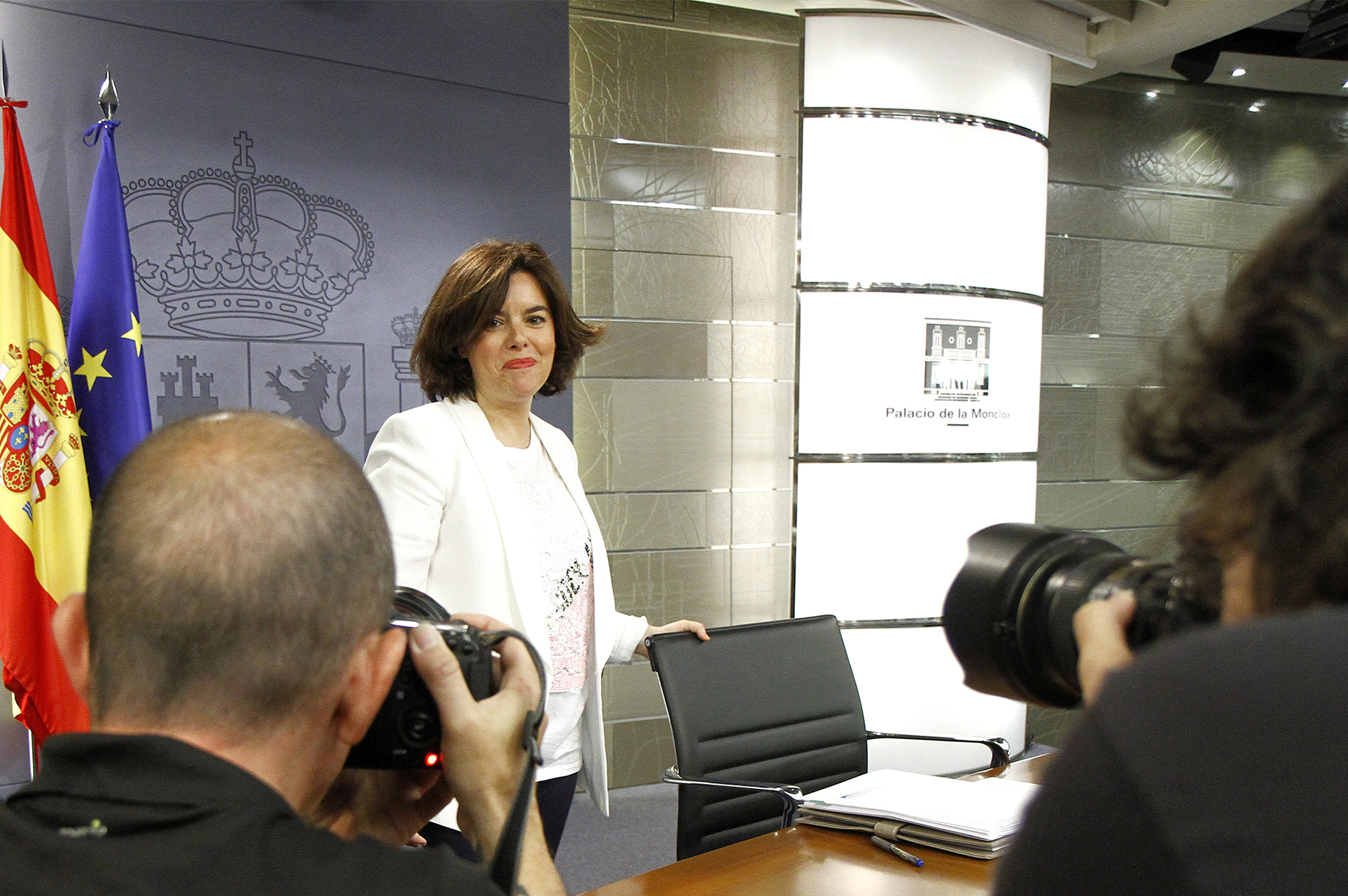 Current Spanish Vice President, Soraya Sáenz de Santamaría, during a press conference (by ACN)