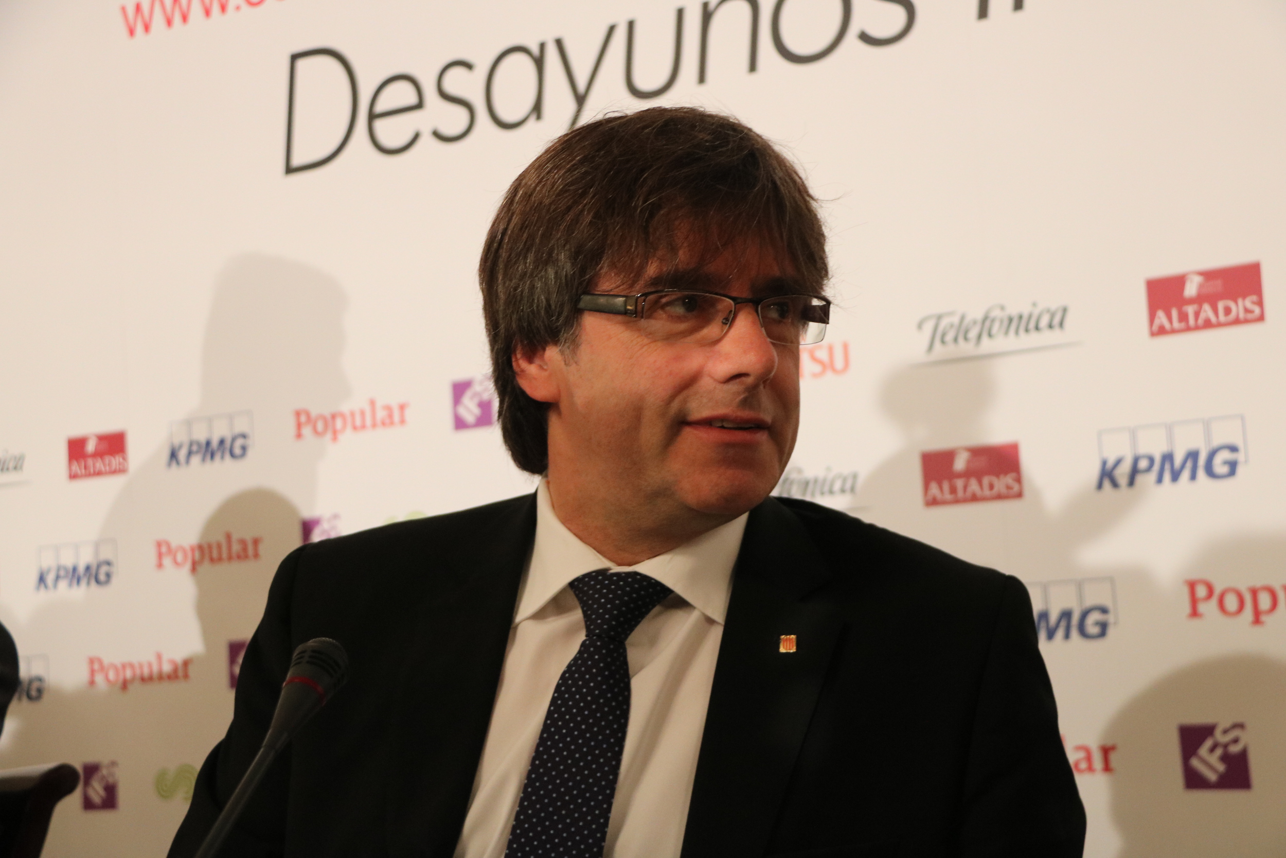 Catalan President, Carles Puigdemont, during his conference held this Monday in Madrid (by ACN)