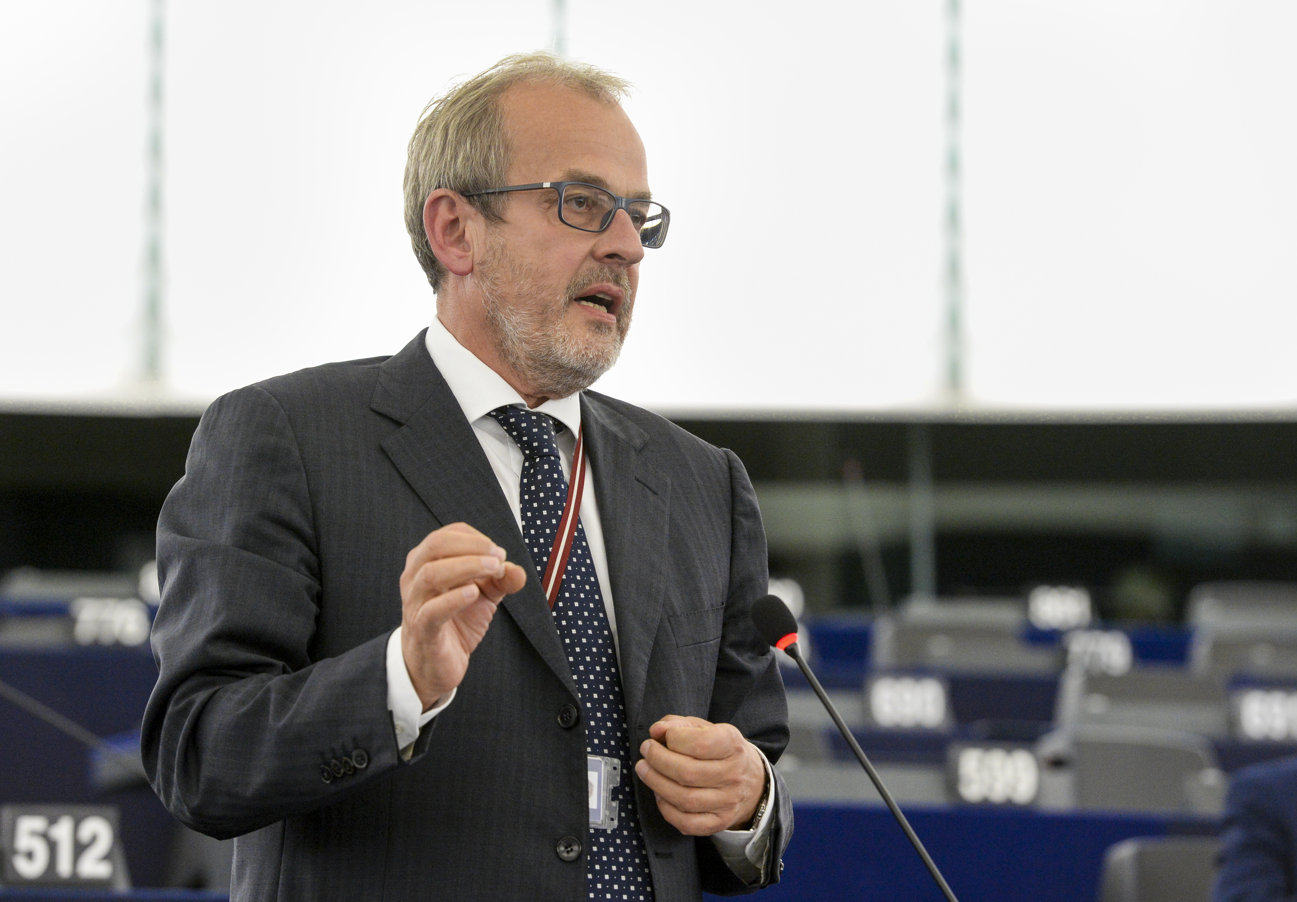 Latvian conservative MEP Roberts Zile in the chamber of the European Parliament in Strasbourg (by ACN). 