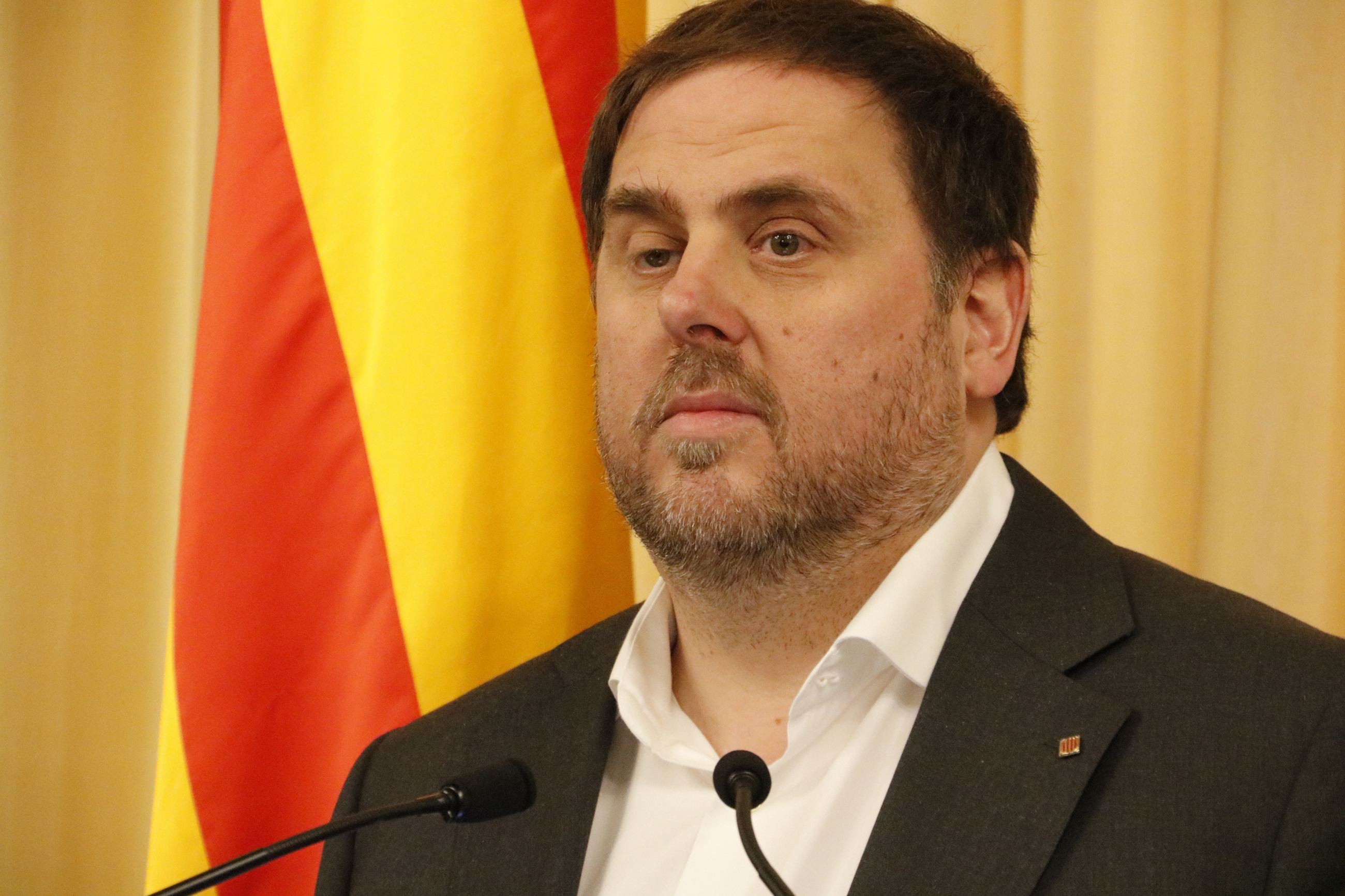 Catalan Vice President and Minister for Economy, Oriol Junqueras, addressing the media after presenting  the budget for 2017 (by ACN)