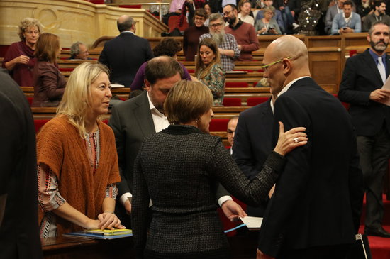 The Catalan Government Spokeswoman, Neus Munté; the Catalan Vice President, Oriol Junqueras; the President of the Catalan Parliament, Carme Forcadell, and the Catalan Minister for Foreign Affairs, Raül Romeva (by ACN) 
