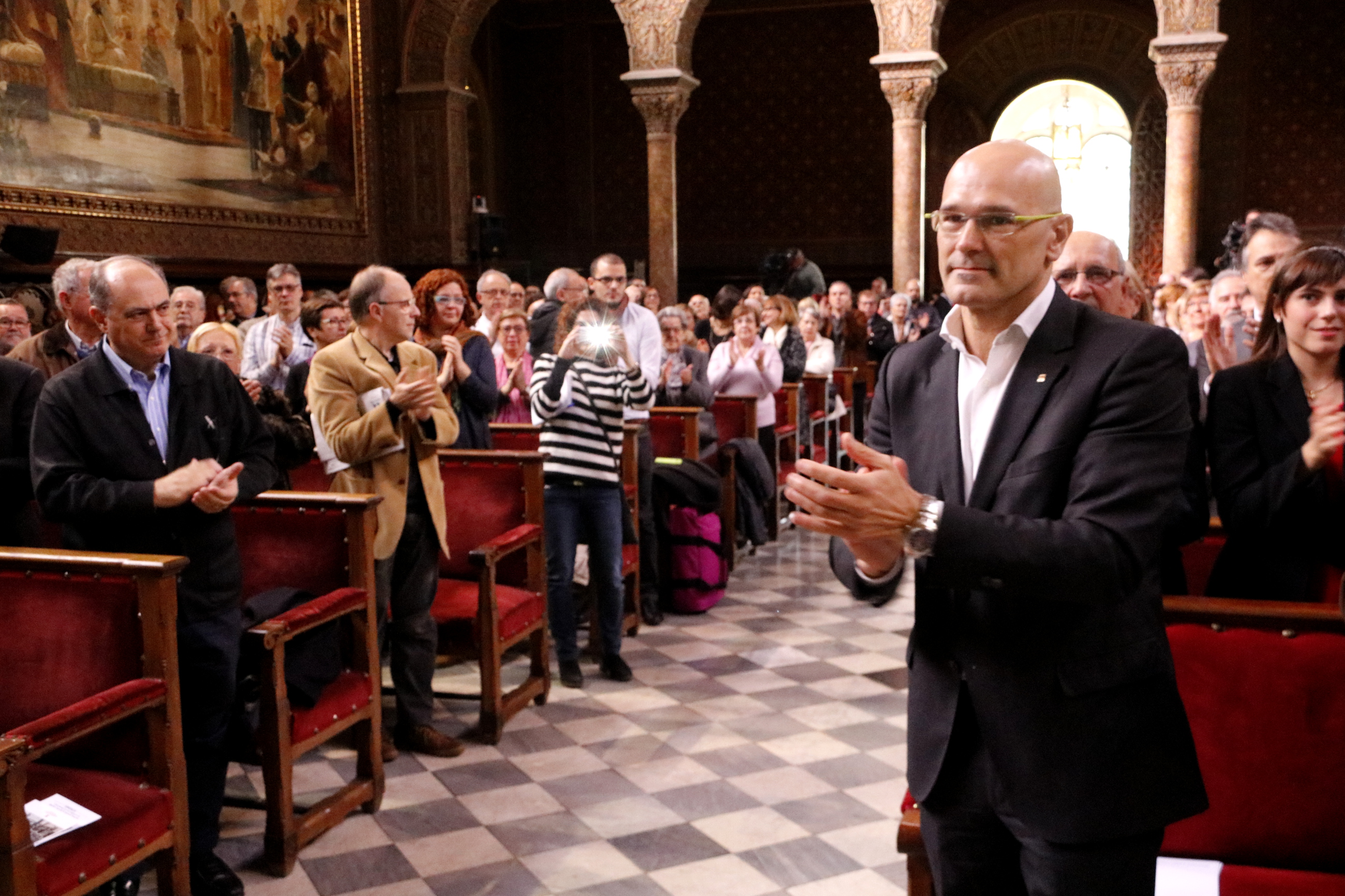 Catalan Minister for Foreign Affairs, Raül Romeva, during the ceremony to pay tribute to Francoism' victims this Sunday (by ACN)