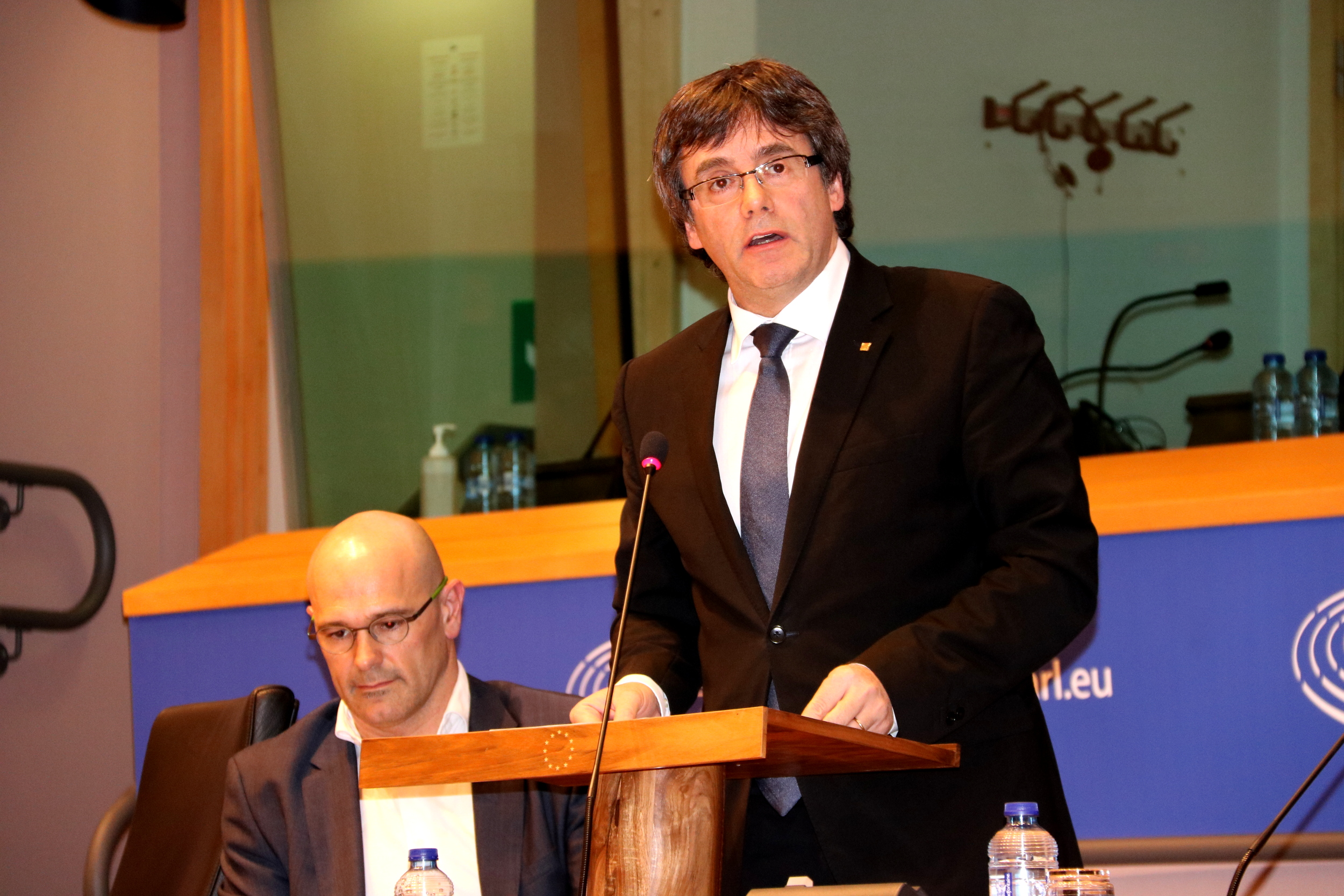 The Catalan President, Carles Puigdemont, during his speech in the European Parliament (by ACN)