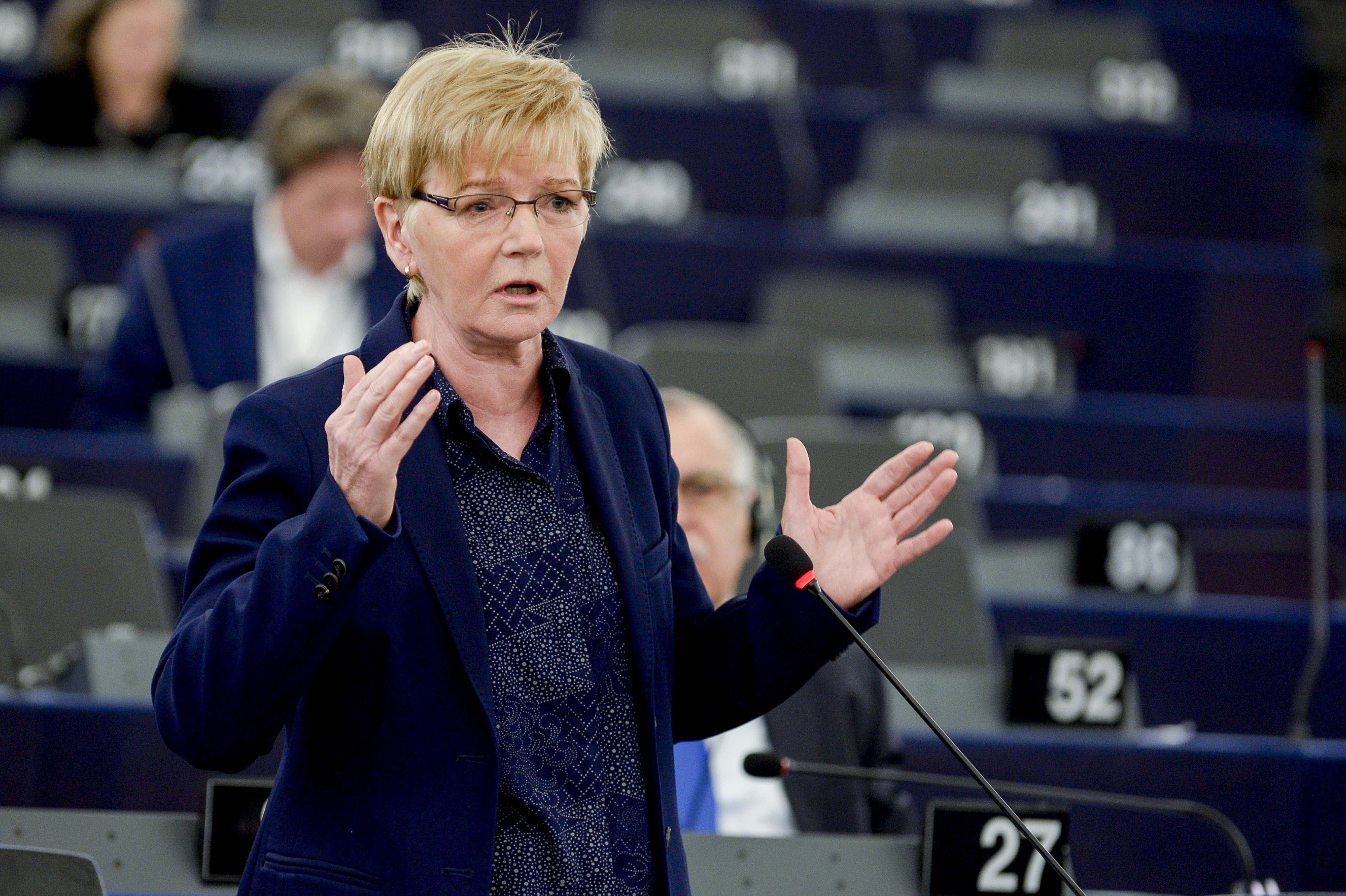 GUE / NGL MEP, Gabriele Zimmer, addressing the European Parliament in Strasbourg (by ACN)