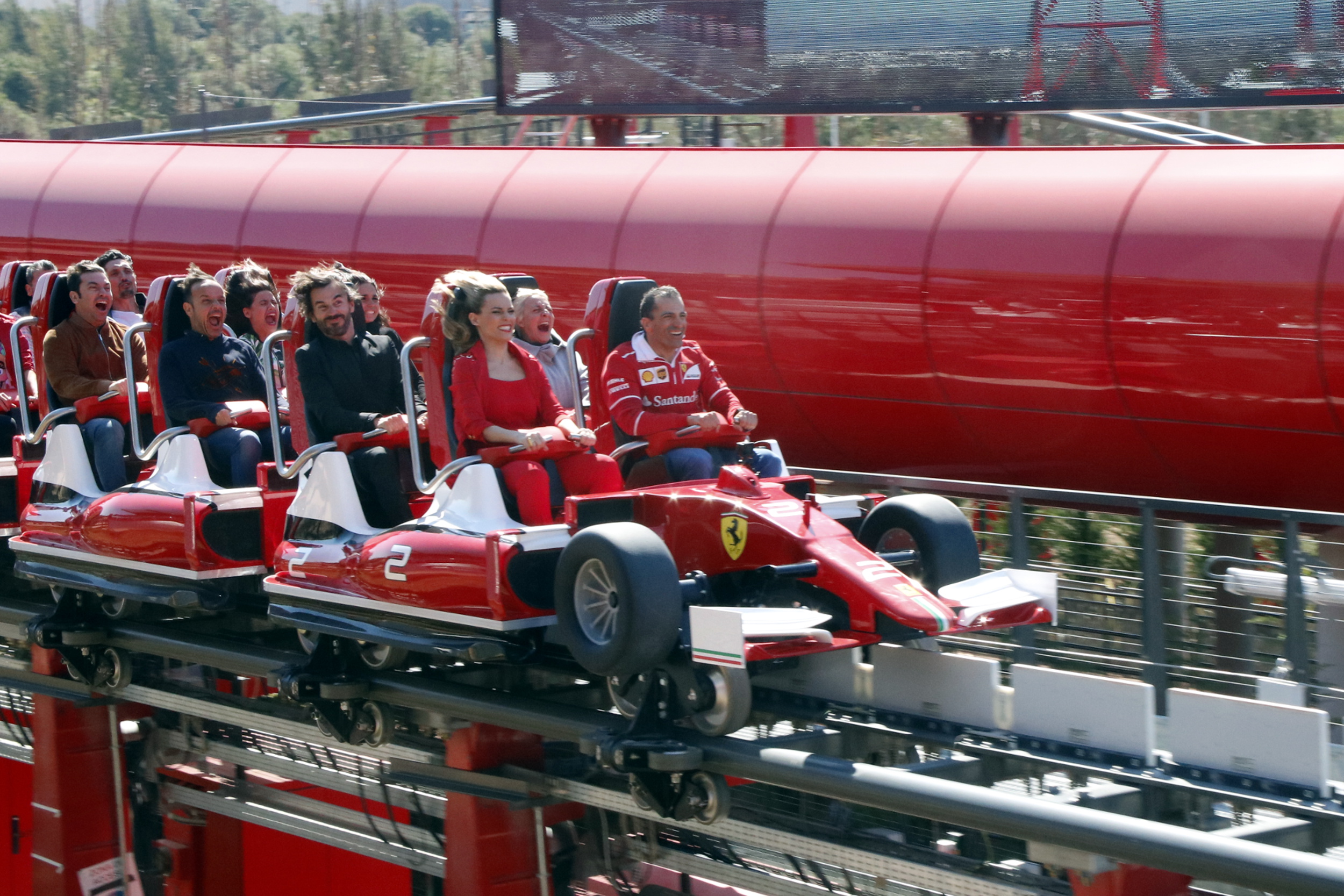 Passengers enjoying's first ride of the 'Red Force', at Ferrari Land (by ACN)