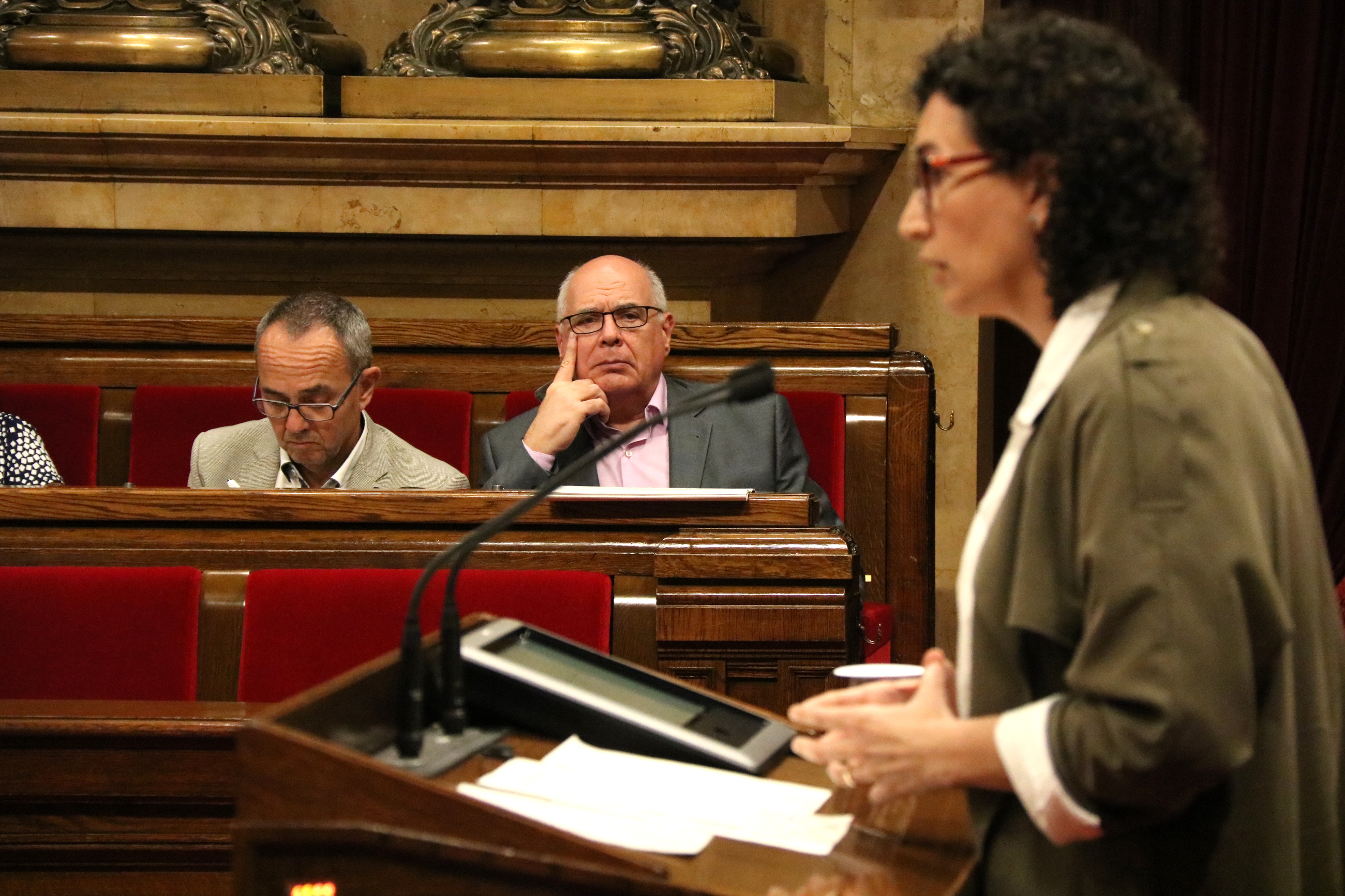 'Junts Pel Sí' spokeswoman, Marta Rovira, on the foreground and 'Catalunya Sí que es Pot' MPs sitting on the background (by ACN)